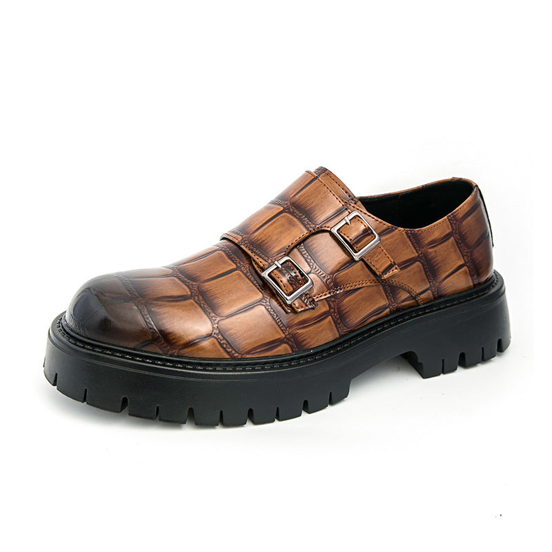 Men's Thick Bottom Horsebit Buckle Slip On Loafers Big Head Leather Shoes