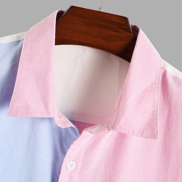 Colorblock Short Sleeve Lapel Cardigan Men's Shirt